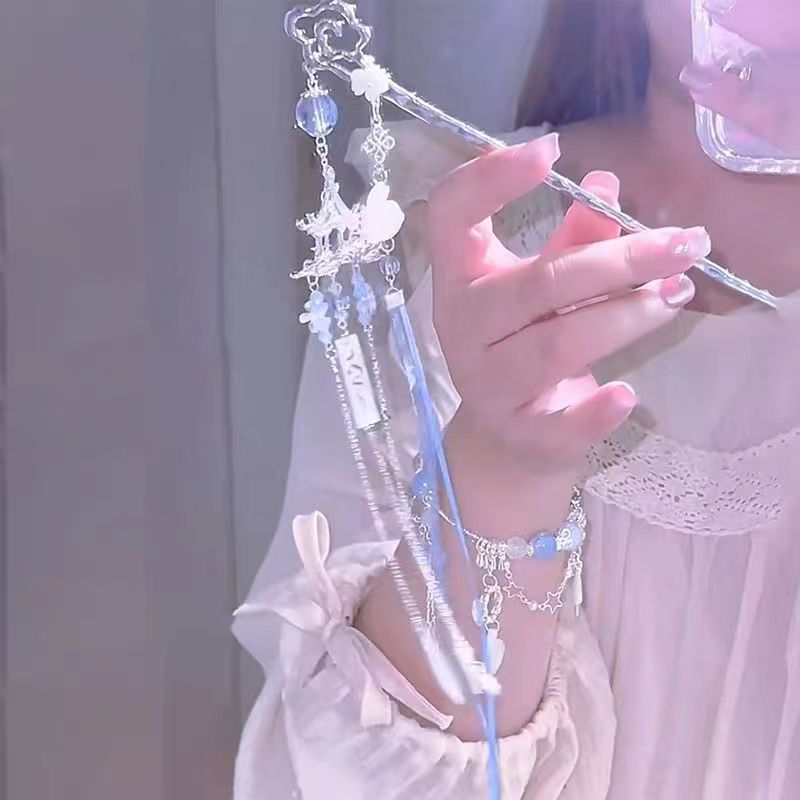 古风盘发新中式发簪超长流苏步摇