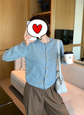 Juicefish升级纱线！秋新款经典小笑脸纯羊毛圆领针织长袖开衫女