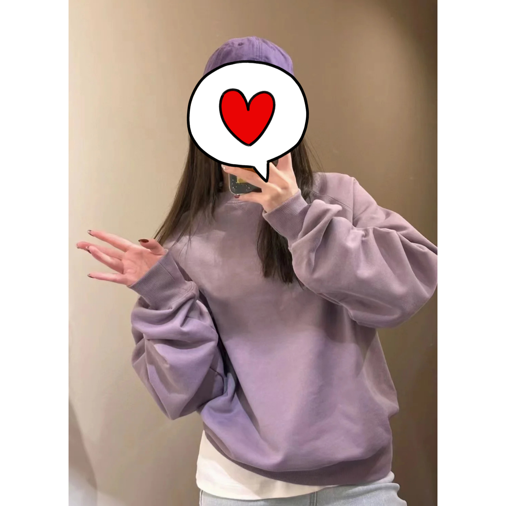 Juicefish简单舒服做自己!高克重小爱心刺绣圆领长袖卫衣男女同款