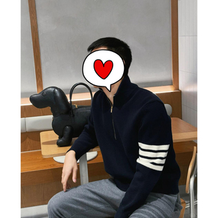 juicefish情侣王炸 毛衣 学院风四杠精纺羊毛天丝半拉链圆领针织衫