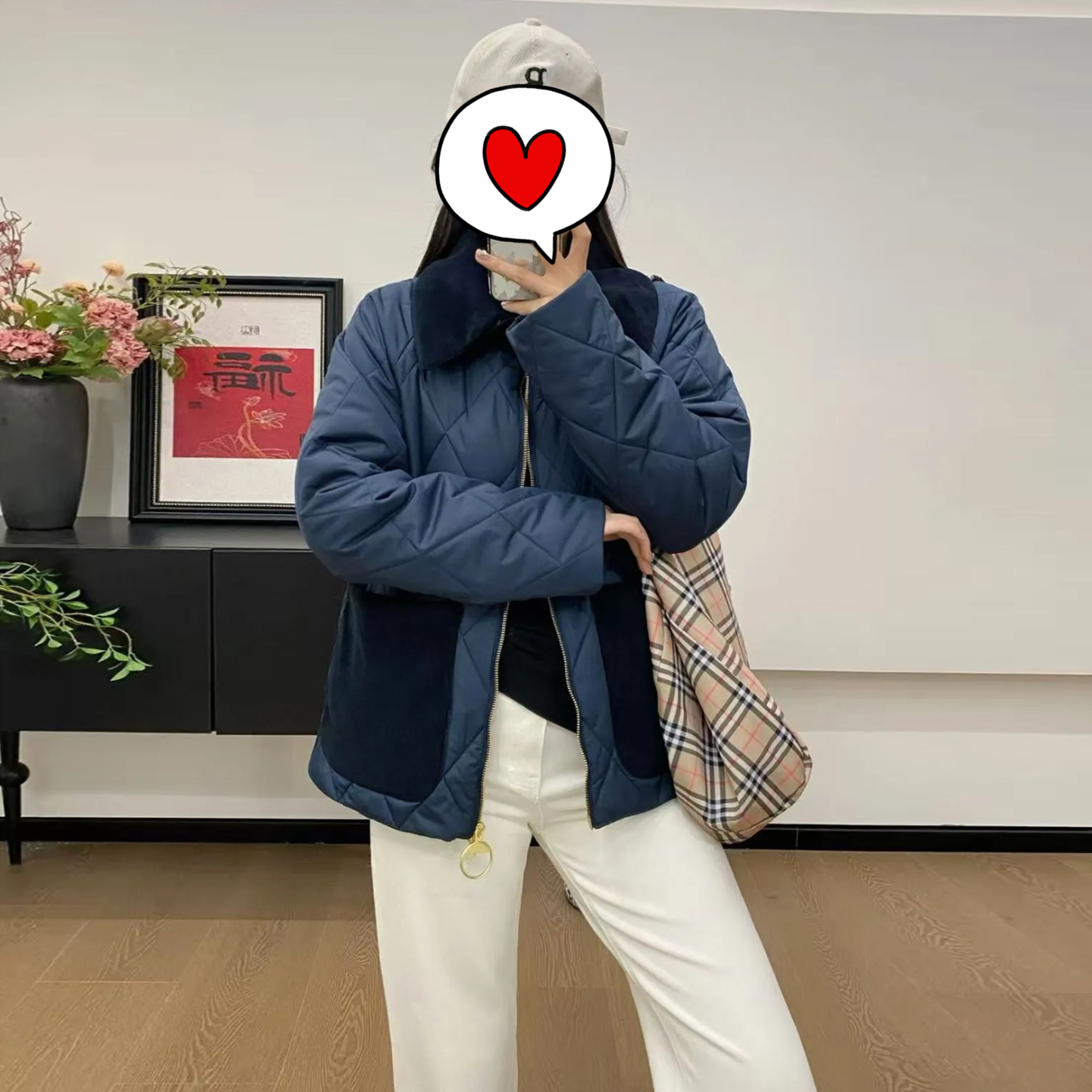 Juicefish帅气好看英伦秋冬菱格薄款棉服无蜡外套夹棉绗缝夹克女