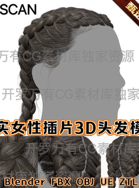 3Dscanstore女性人物实时插片头发Realtime Hair - French Braid