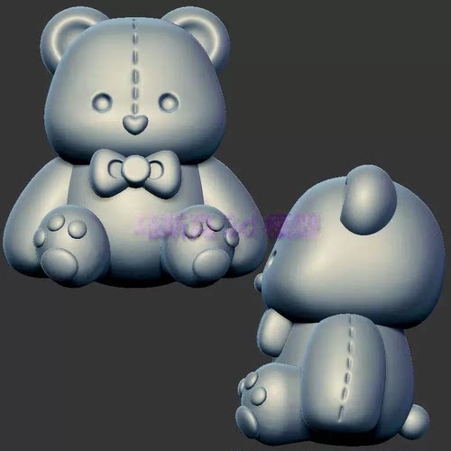 蝴蝶结小熊圆雕图雕刻机图纸stl文件三维立体图3d打印模型1332