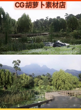 虚幻UE5.3中式柳树公园湖泊木桥Willow Lake Biome Environment