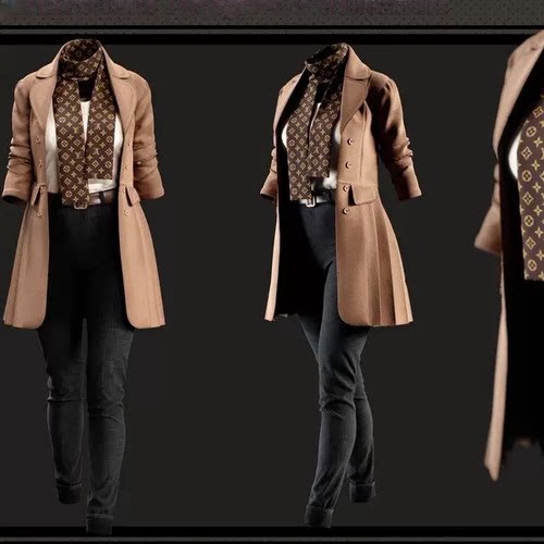 Marvelous Designer风衣外套围巾长裤套装3D素材