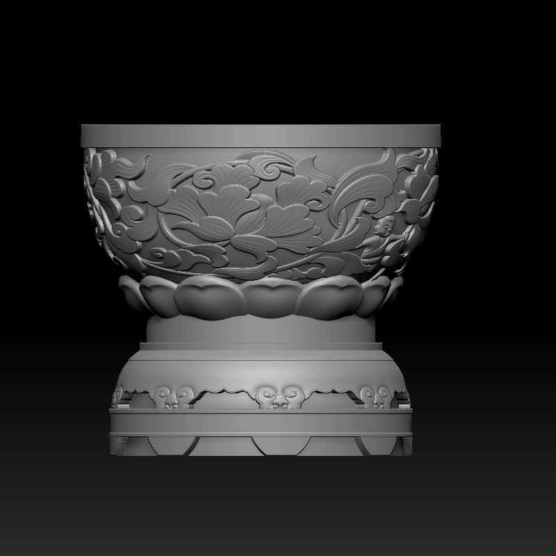 花盆莲花瓣底座缠枝莲浮雕STL圆雕图三维立体精雕文件3D打印