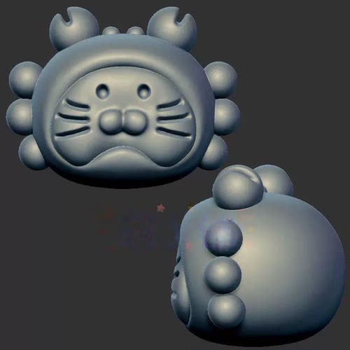 螃蟹猫脸小猫三维立体图3d打印stl文件圆雕图雕刻机3d模型2263