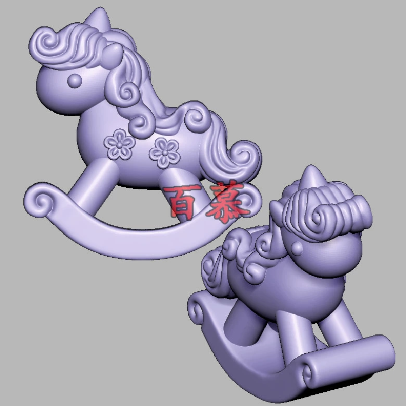 卡通木马独角兽三维立体图圆雕图STL文件雕刻机3D模型2670