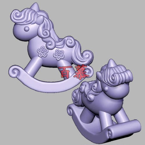 卡通木马独角兽三维立体图圆雕图STL文件雕刻机3D模型2670