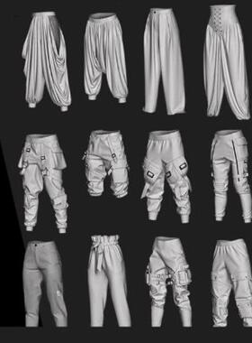 MD服装Clo3D模型21种女性高级设计感裤装工装战术运动裤白模素材
