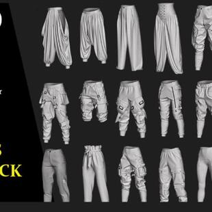 MD服装Clo3D模型21种女性高级设计感裤装工装战术运动裤白模素材