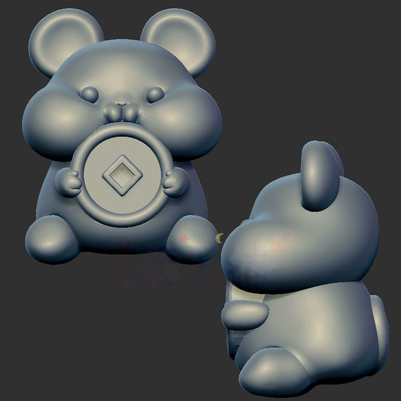 铜钱仓鼠老鼠三维立体图3d打印stl文件圆雕图雕刻机3d模型2547