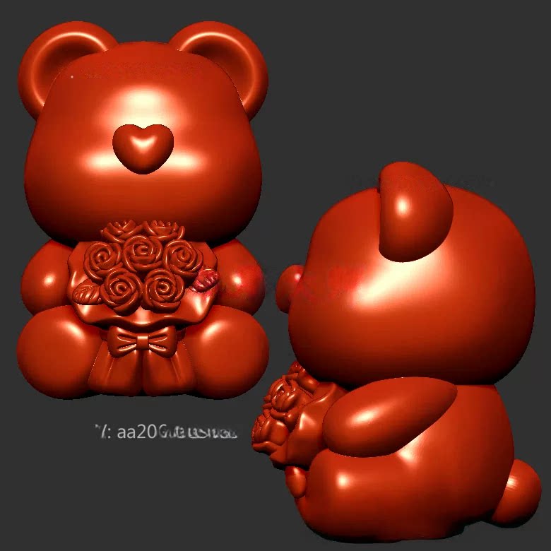 暴力熊玫瑰花三维立体图圆雕图stl文件雕刻机3d模型1355