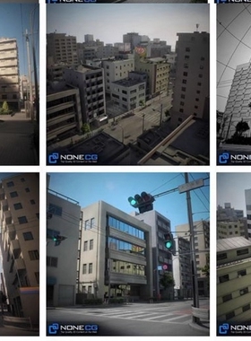 日本风格写实四个街区街道建筑3d模型素材C4D 3dmax maya U3D ue5