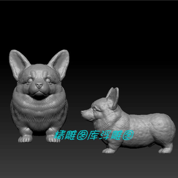 柯基犬三维立体图圆雕图STL图卡通小狗3D打印模型四轴雕刻图B817