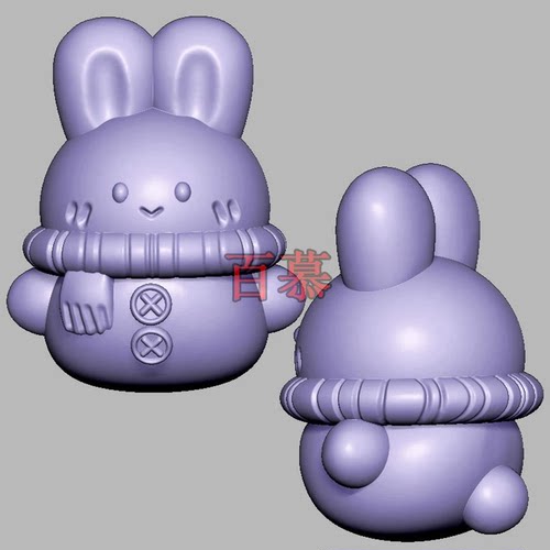 兔子雪人三维立体图圆雕图STL文件雕刻机3D模型2602
