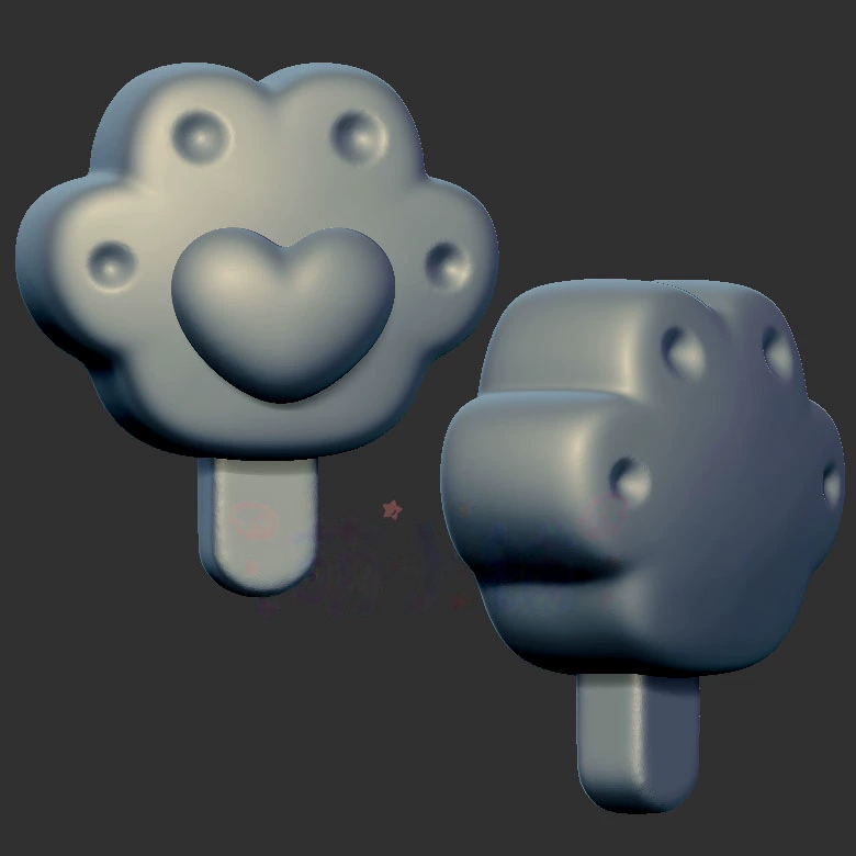 爱心猫爪冰淇淋三维立体图3d打印stl文件圆雕图雕刻机3d模型2625