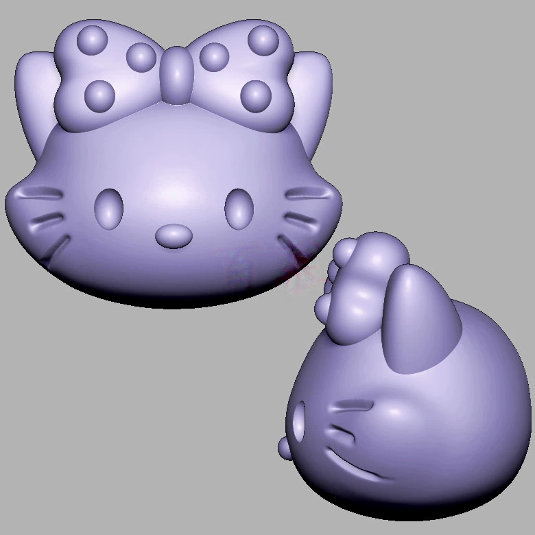 蝴蝶结小猫猫咪头三维立体图圆雕图STL文件雕刻机3D模型2886