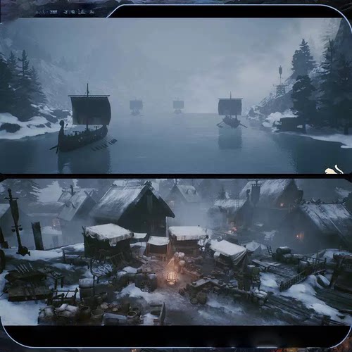 UE4虚幻ue5 古代维京小镇小木屋室内道具寒冷山谷雪地场景