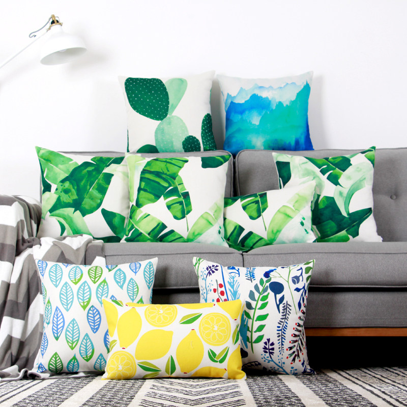 水彩色植物北欧居家美式棉麻抱枕套腰枕清凉汽车靠垫办公沙发靠枕,居家布艺,靠垫/抱枕,淘宝优惠券,粉丝福利购,淘宝优惠卷