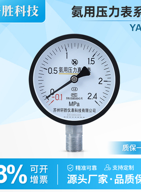 YA100 -0.1-2.4MPa氨气压力表 正负压 氨气压力真空表 氨用压力表
