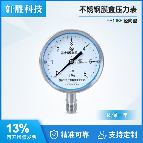 YE100BF全不锈钢膜盒压力表