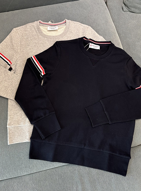 TB卫衣圆领男女同款条纹袖拼接长袖套头上衣黑灰色基础款情侣款