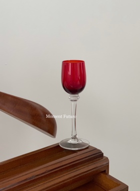 Moment Future中古风人工吹制玻璃杯红色原色酒杯装饰花瓶摆件