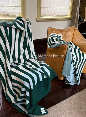 Moment Future毛毯空调房沙发盖毯绿色条纹复古简约四季毯子简约