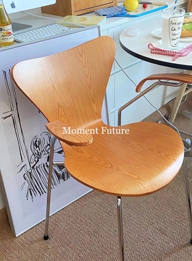 Moment Future中古风餐桌椅单人椅子黑色扶手柚木不锈钢架简约