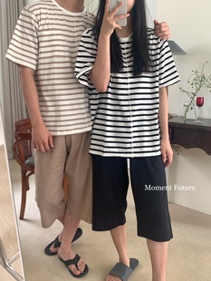 Moment 条纹简约韩系舒适男女家居服情侣睡衣 Future夏季 睡衣日式