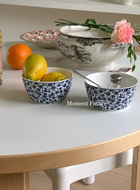 Moment Future韩系简约陶瓷餐具蓝色碎花饭碗汤碗水果蔬菜沙拉碗