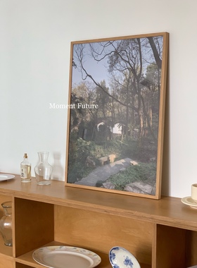 MomentFuture原创现代装饰画复古绿色风景柚木实木框画框挂墙方形