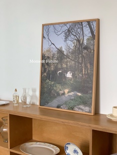 MomentFuture原创现代装饰画复古绿色风景柚木实木框画框挂墙方形