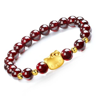 天天特价3D硬金石榴石KT招财金猫手链女士粉水晶转运猫单圈时尚