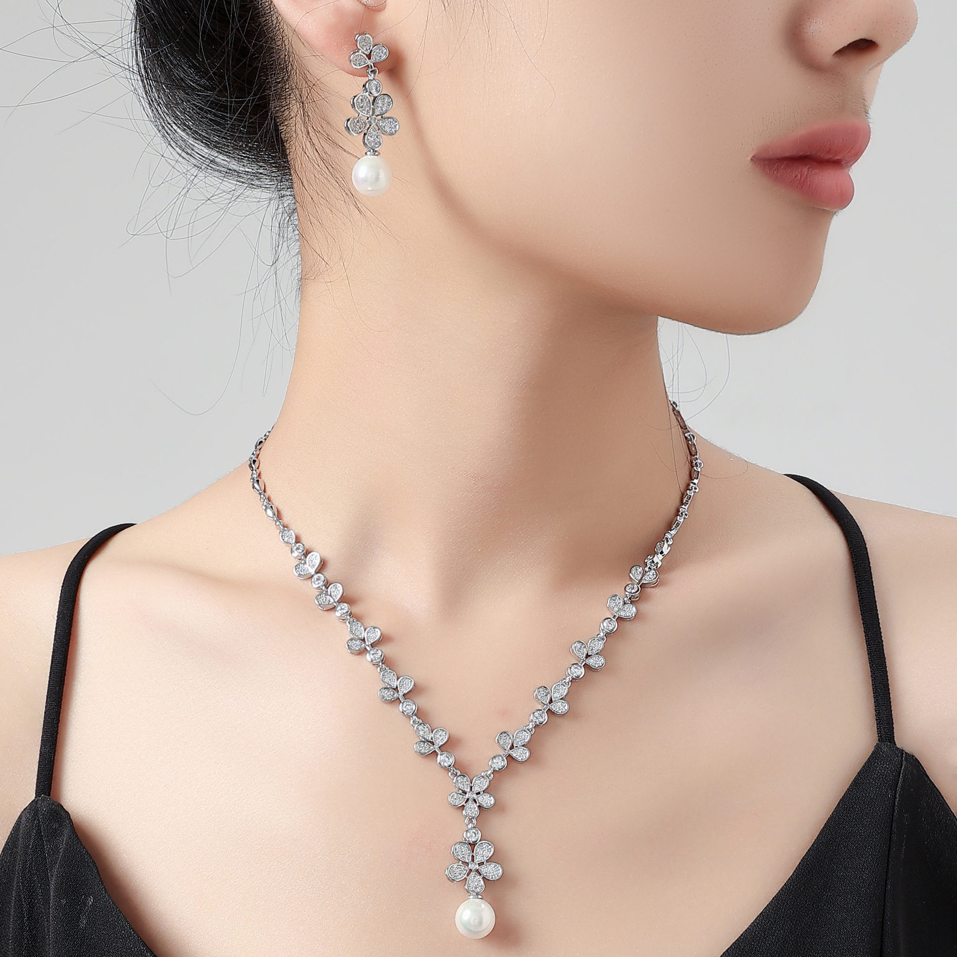 耳饰品锆石女天然石珍珠项链耳环
