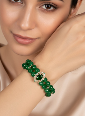 锆石手链方块绿玛瑙串珠女奢华