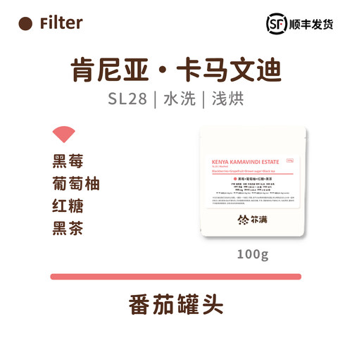 扑满咖啡25产季肯尼亚卡马文迪SL28精品手冲单品咖啡豆浅烘焙100g
