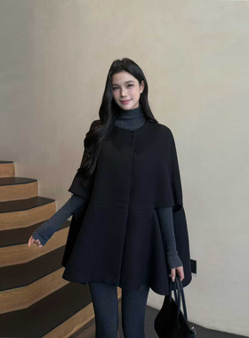 VANE时尚设计感百搭斗篷外套2025冬新韩版宽松显瘦呢子大衣25351