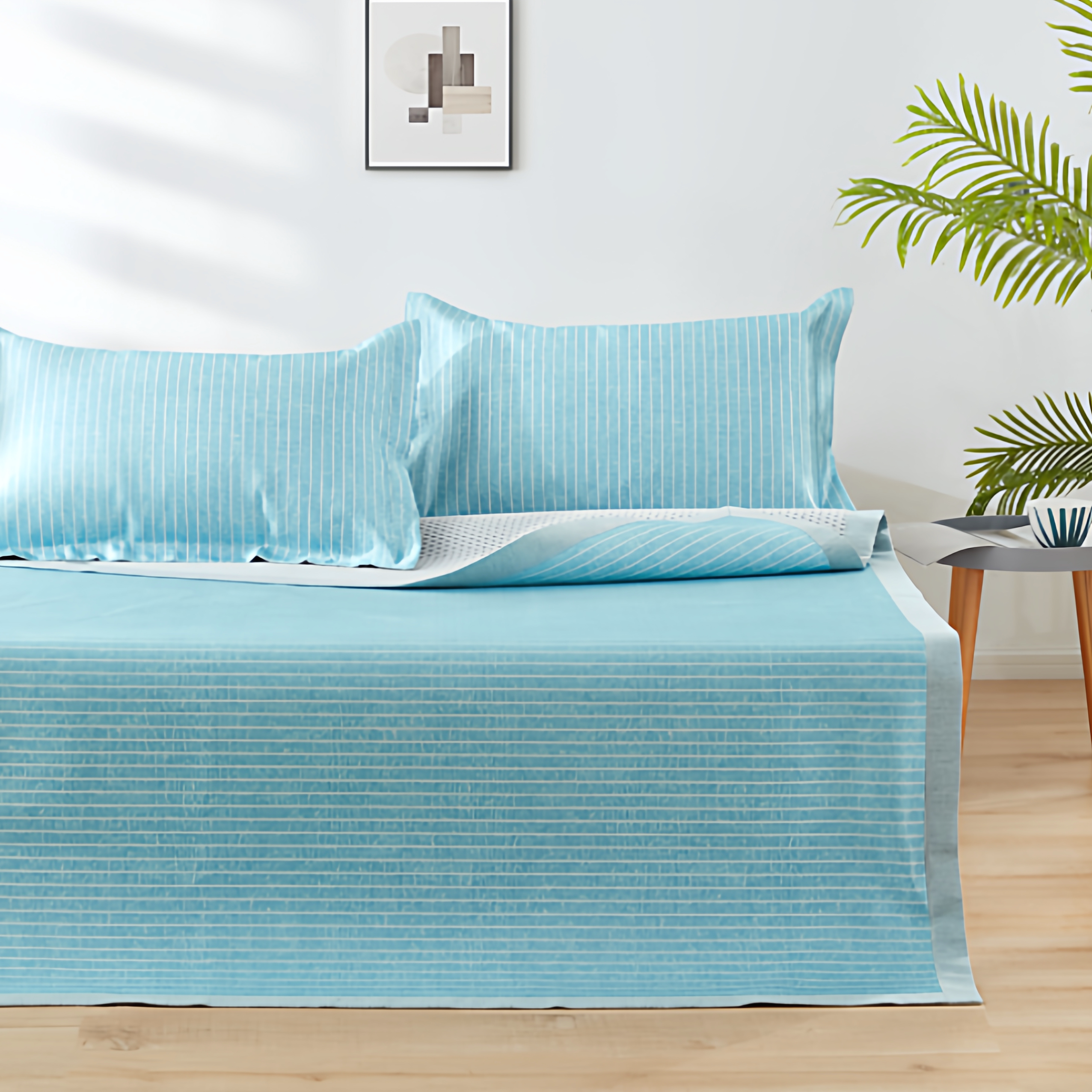 【326秒杀】印花冰丝席三件套：斯波拉（海洋蓝） 180*200