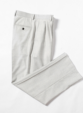 原创夏季自制款wool70%绅士版休闲西裤男阔腿裤复古直筒裤休闲裤