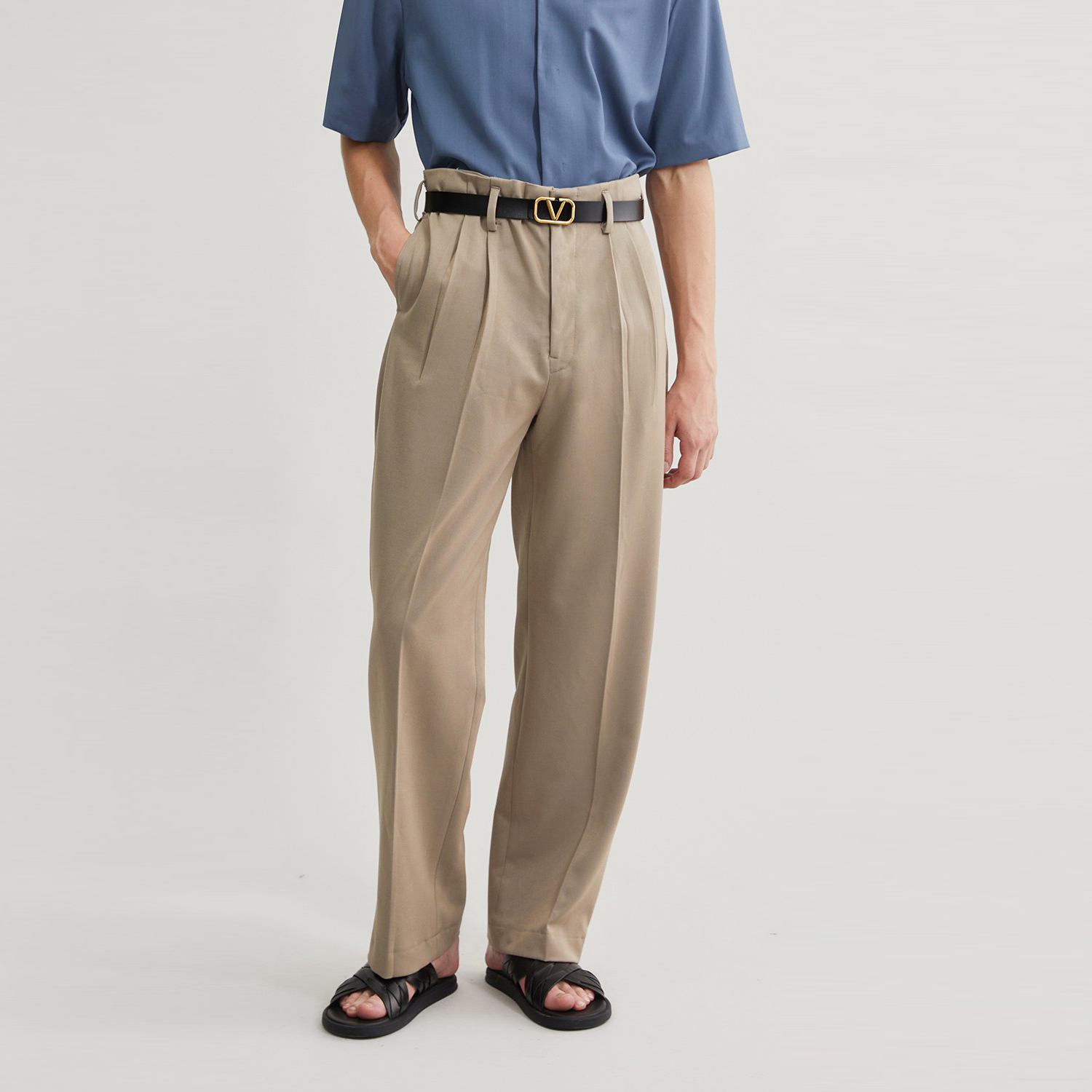 gssu秋季驼色直筒简约休闲西裤