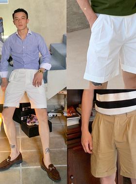 夏季五分裤 三色百搭韩版短裤新款男装棉质打褶宽松休闲短裤
