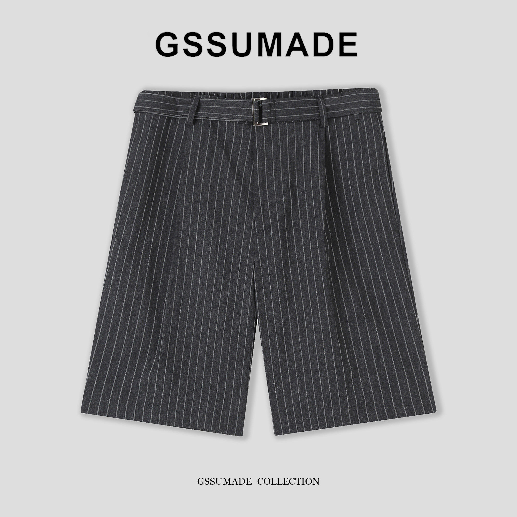 GSSU男装夏季西装短裤男士商务休闲免烫五分高腰条纹短裤