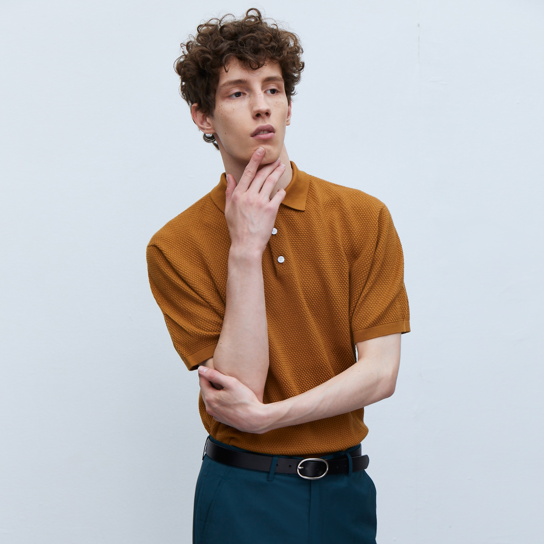 gssu自制菠萝纹优雅针织polo衫