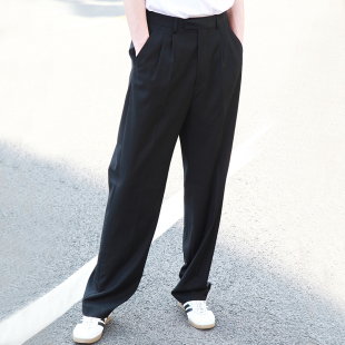男潮流个性 黑色宽松阔腿裤 长裤 男休闲裤 潮 自制款 西裤 GSSU秋冬新款
