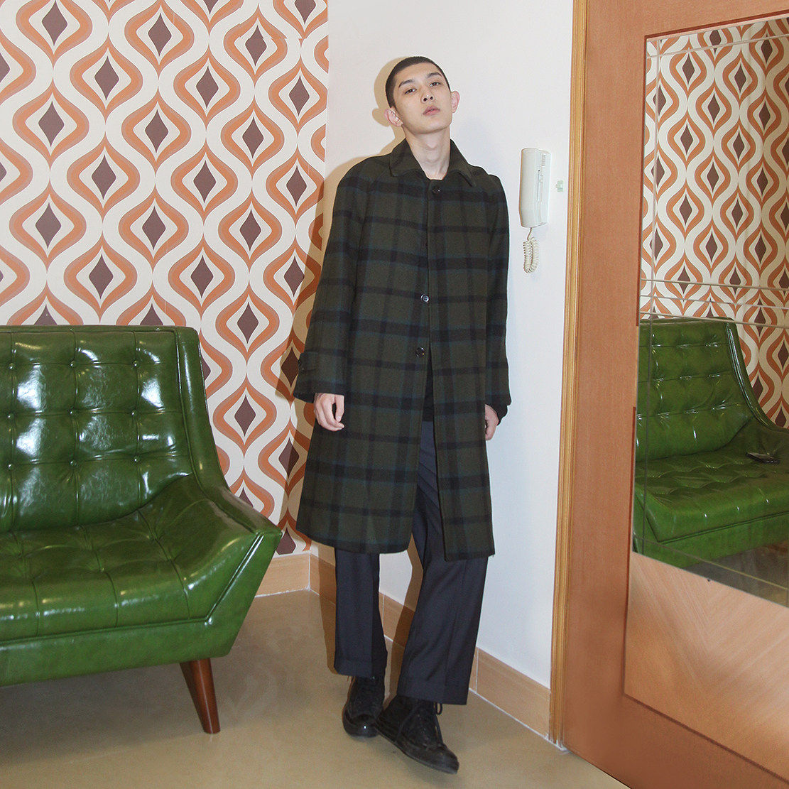 Chic高级羊绒大衣 复古型潮翻领修身中长款羊毛呢外套男wool