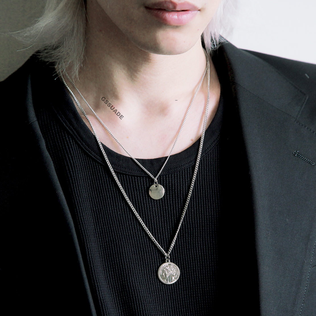 自制纯铜人头像硬币组合男女项链