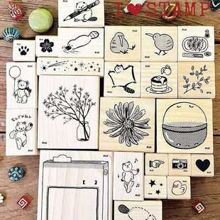 日本KODOMO木头印章N I LOVE STAMP 2026年新款樱花爱心流星枝叶