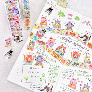 日本bande新品异型贴纸猫咪派对手账小人爱心拼贴素材女子博限定